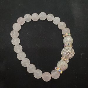 Pale Pink Clear Rhinestone Beaded Bead Bracelet